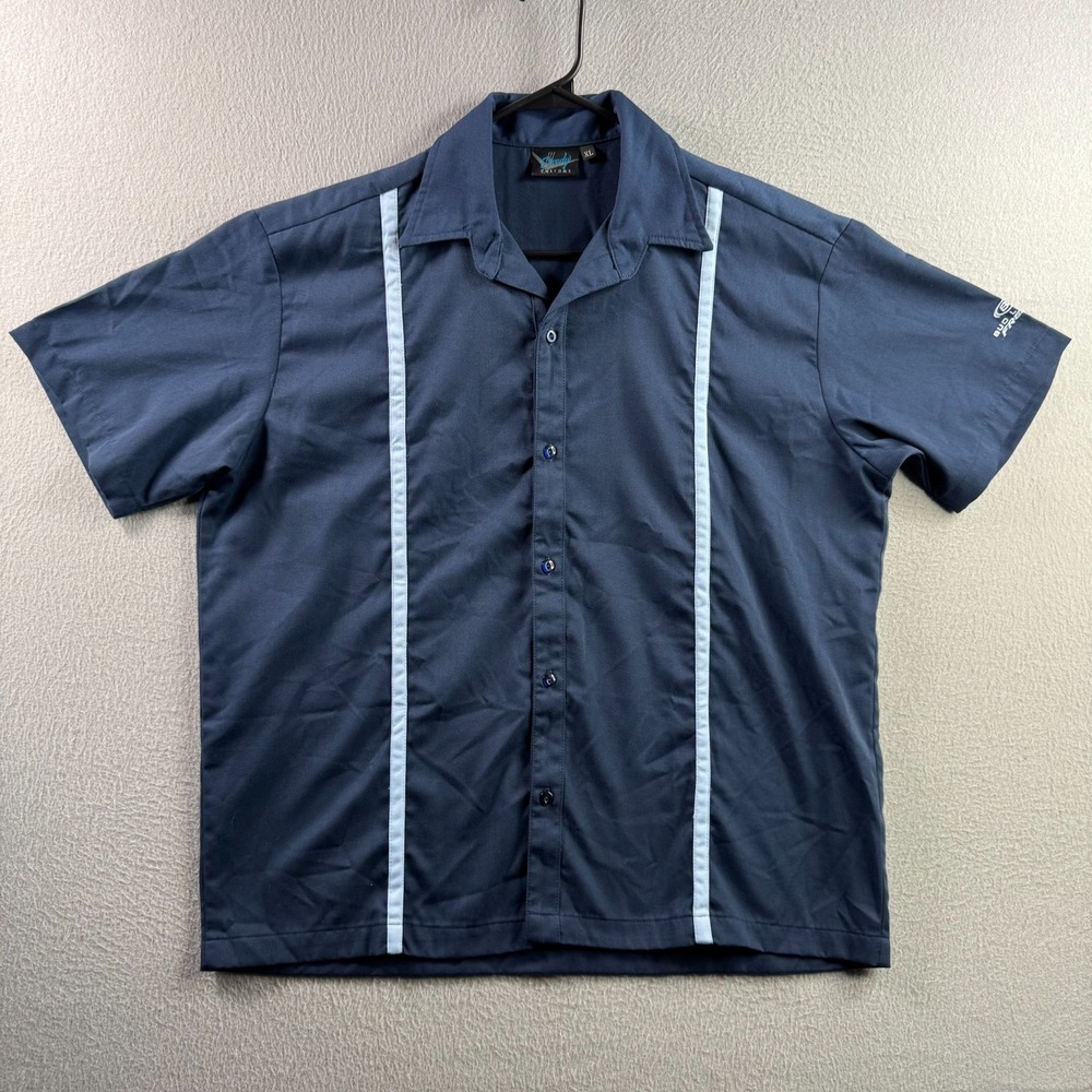 Steady Shirt Mens XL Blue Customs Bowling Button Up Rayon Blend Bud Light USA